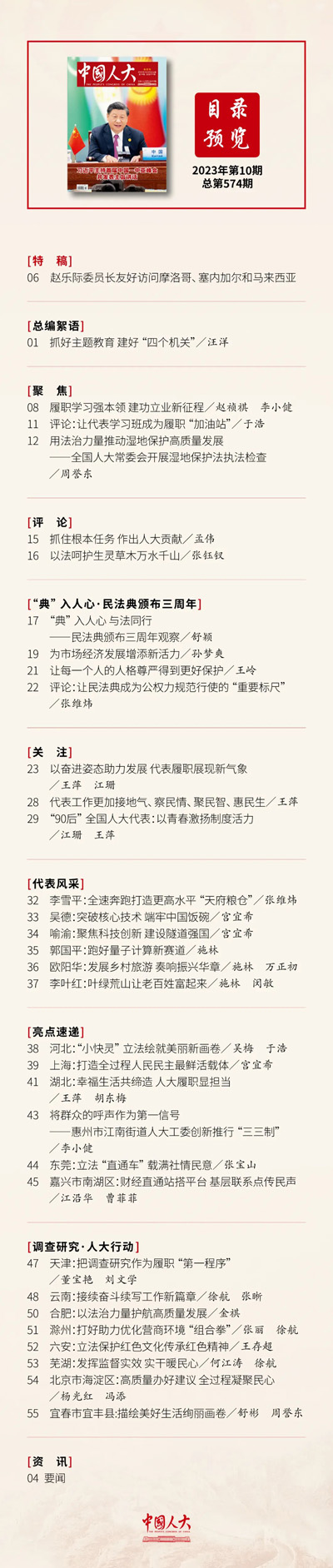《中國人大》2023年第10期目錄
