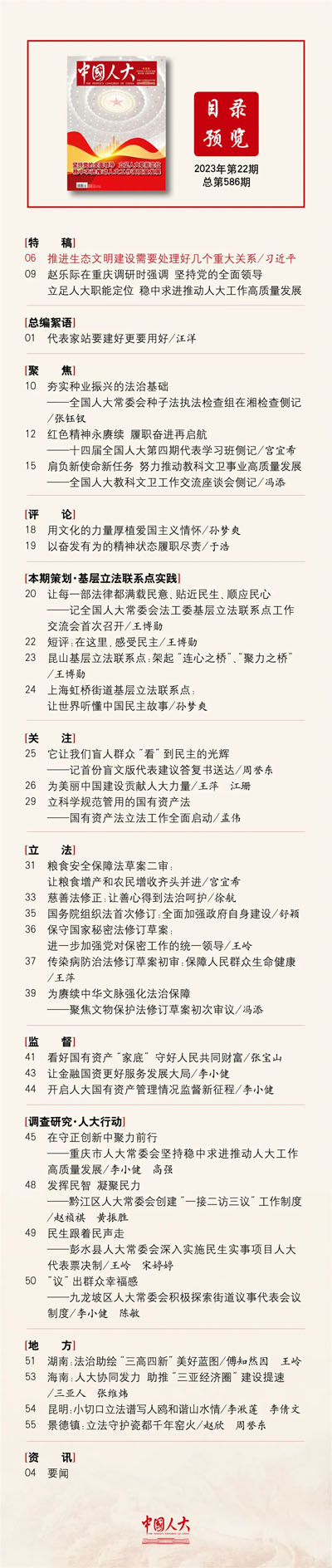 《中國人大》2023年第22期目錄